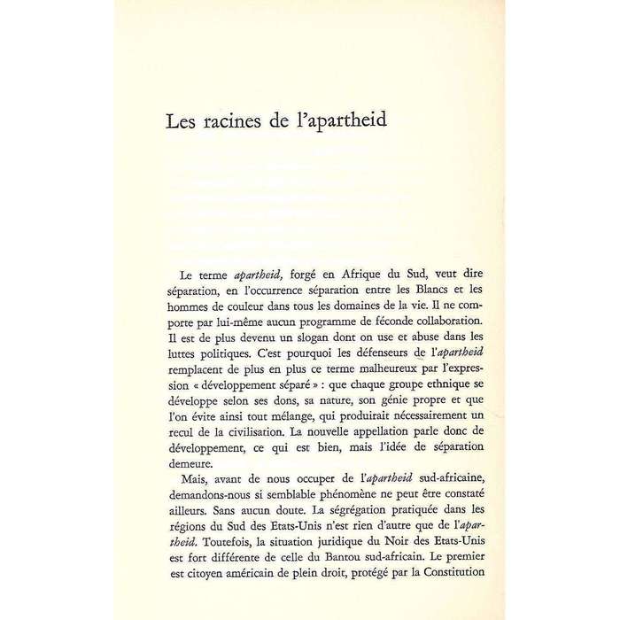 La Segregation Raciale en Afrique du Sud (French) | Jean Badertscher