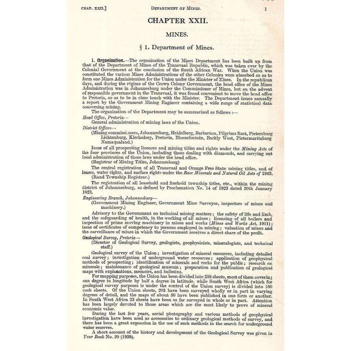 Mines, Chapter XXII (Reprint from the Official Year Book of the Union of South Africa)