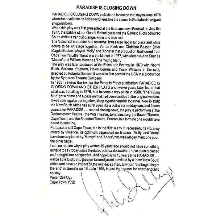 Paradise is Closing Down (Signed by Author) | Pieter-Dirk Uys
