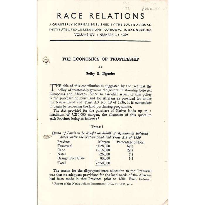 Race Relations (Vol. XVI, No. 3, 1949)