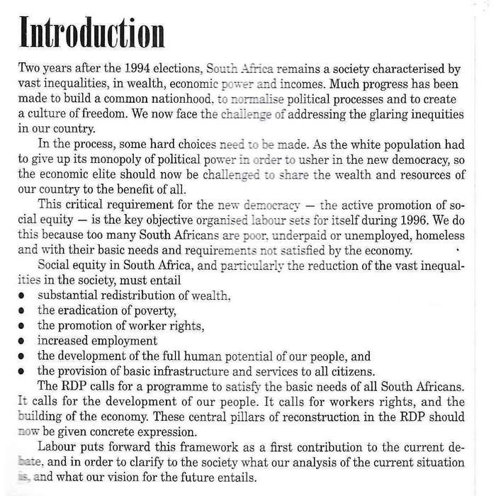 Social Equity and Job Creation: The Key to a Stable Future (Proposals by the South African Labour...