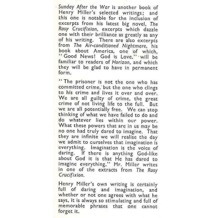Sunday After the War (First Edition, 1945) | Henry Miller