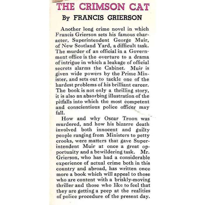 The Crimson Cat (First Edition 1944) | Francis Grierson
