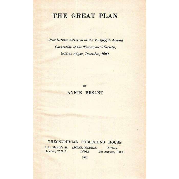 The Great Plan | Annie Besant