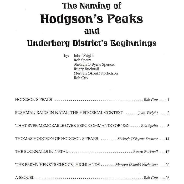 The Naming of Hodgson's Peaks and Underberg District's Beginnings | Rob Guy (Ed.)