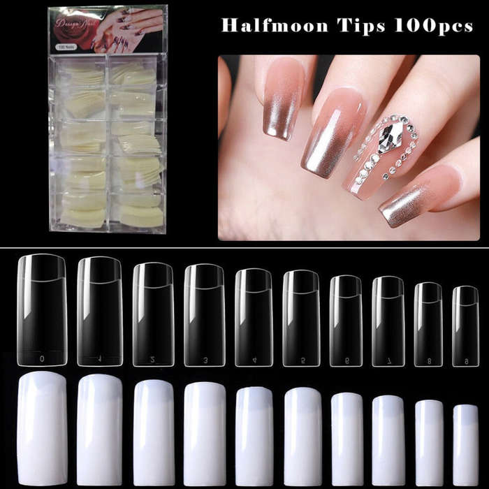 Full / Squoval - Halfmoon - Nail Tips - 100pcs - Box (Buy 1, Get 1 Free)