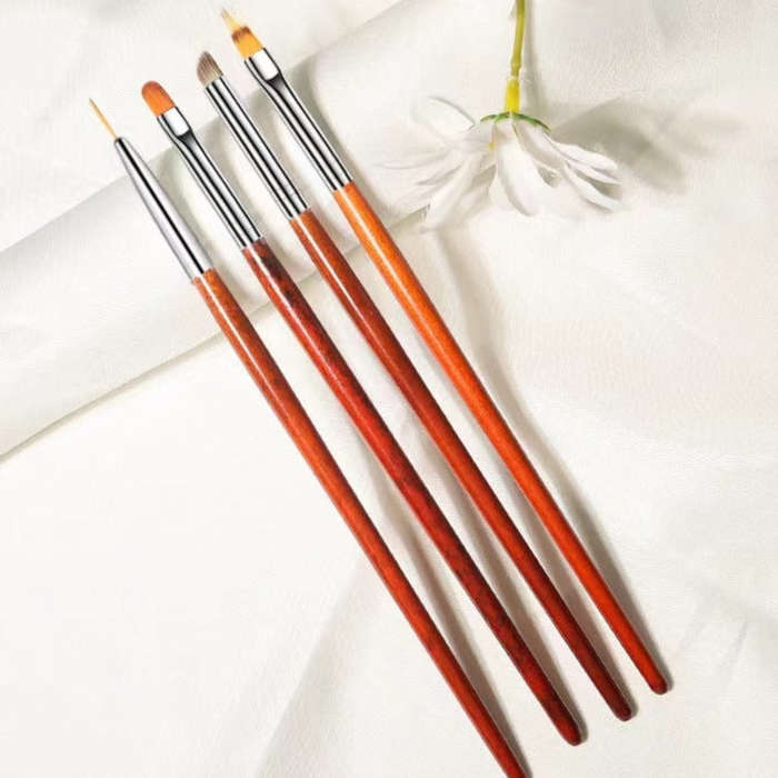 Nail Art Brush Set - Wood Stem- 4pcs