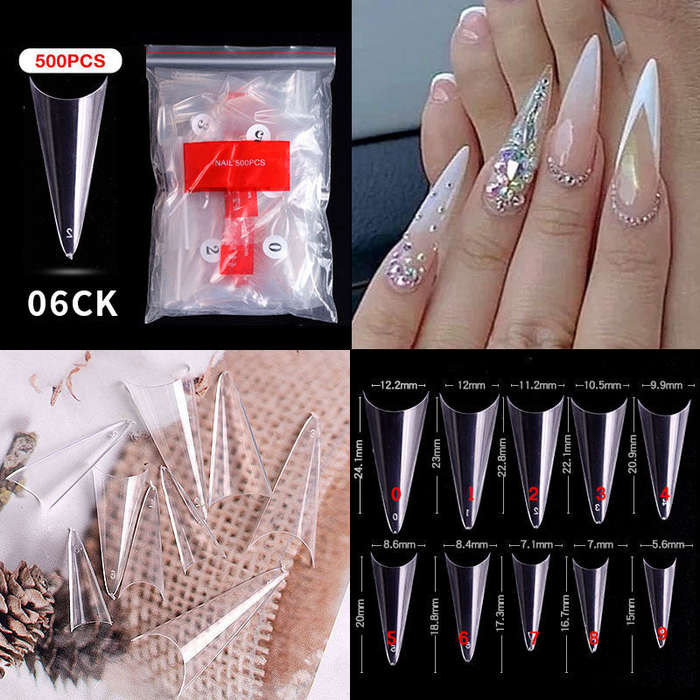 Stiletto - Half Cover Nail Tips - 500pcs - Bag