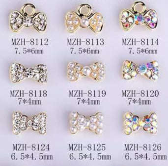 Metal Nail Jewlery - Bow with Rhinestones - 5pcs