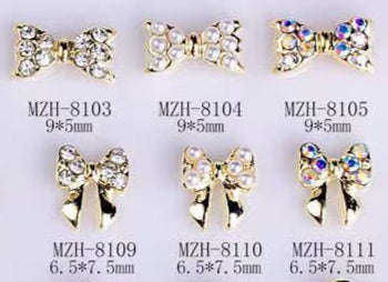 Metal Nail Jewlery - Bow with Rhinestones - 5pcs