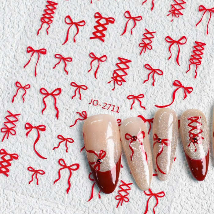 Nail Sticker - 2711 - Red Bow Ribbon