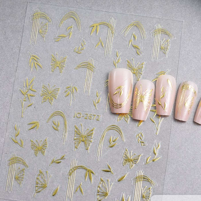 Nail Sticker - 2672 - Butterfly - Gold