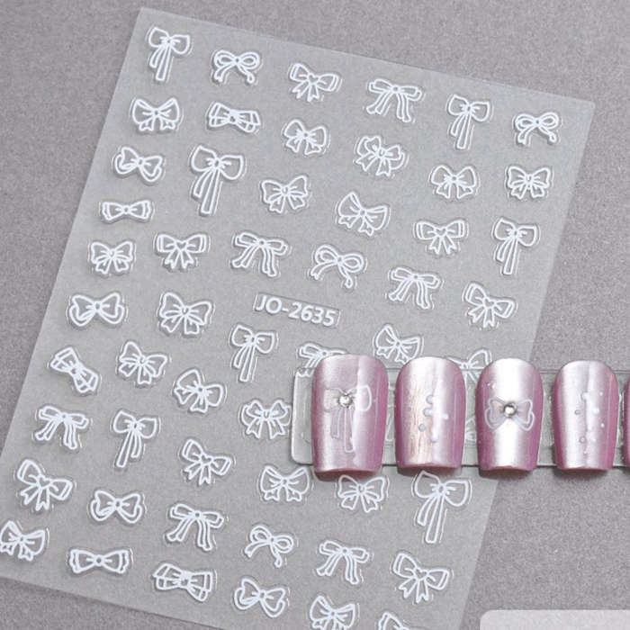 Nail Sticker - 2635 - Bows - White