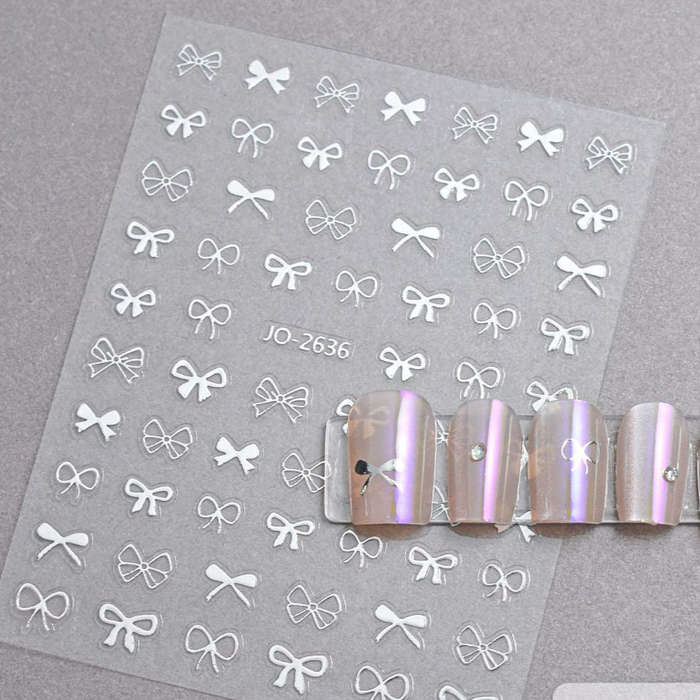 Nail Sticker - 2636 - Bows - Silver