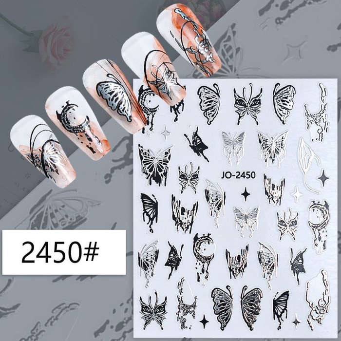 Nail Sticker - 2450 - Butterflies - Silver