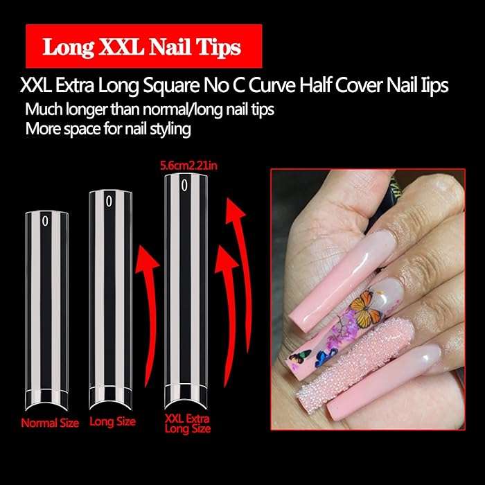 Semi C Curve Straight - French Cover XXL Long Soft Gel Nail Tips - 240pcs - Box