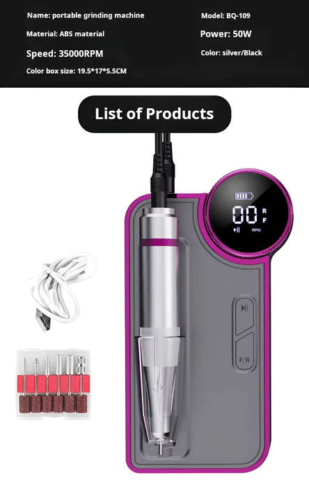 35000rpm Electric Nail File/Drill Machine - BQ109 - Rechargeable / Cordless / Portable