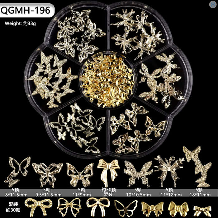 Nail Decoration - Metal - Bow & Butterfly - (QGMH-196)- Gold