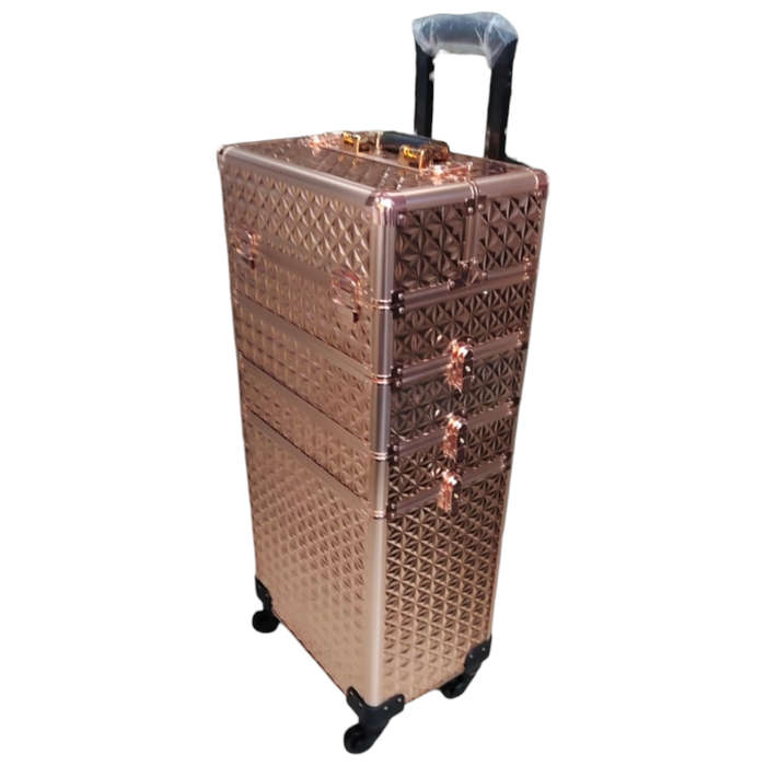 Storage Case - Professional Beauty Case / Make-up Case Trolly - 4 Layer - Rose Gold Diamond Pattern