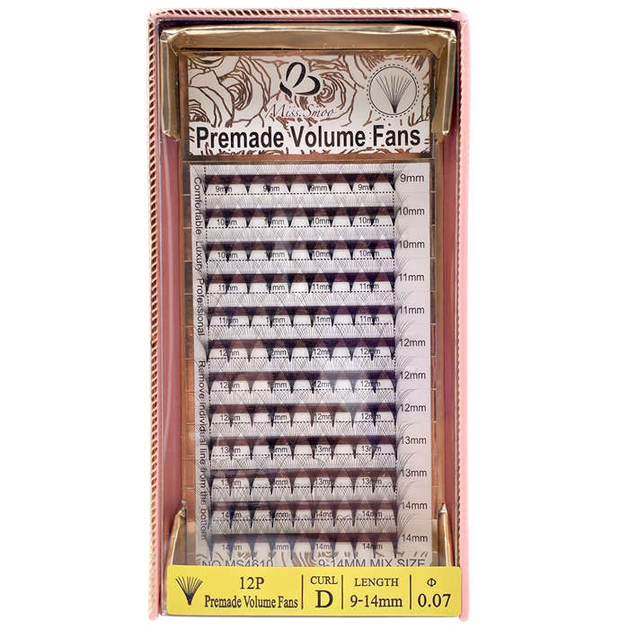 Eyelash Extension - Premade Volume Fans - 12P - 0.07 D - 9-14mm
