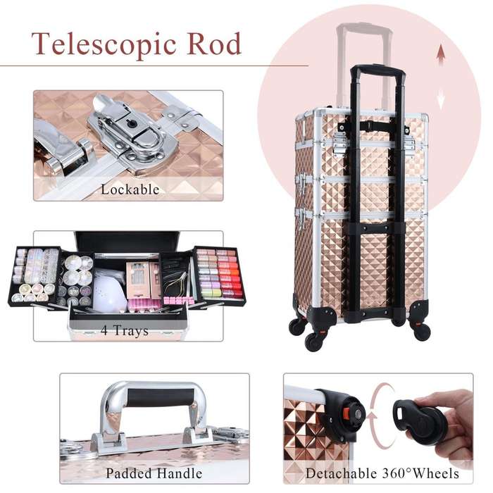 Storage Case - Professional Beauty Case / Makeup Case Trolley - 2 Layer (Big) - Silver