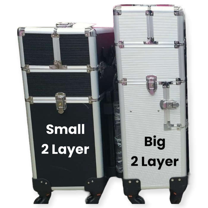 Storage Case - Professional Beauty Case / Makeup Case Trolley - 2 Layer (Big) - Silver
