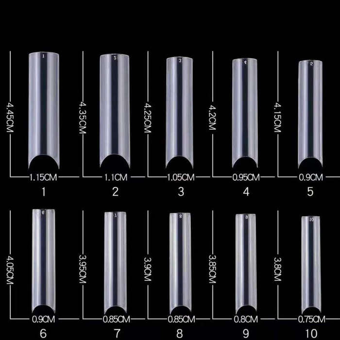 C Curve Straight - XL Long Nail Tips - 100pcs - Box - Clear