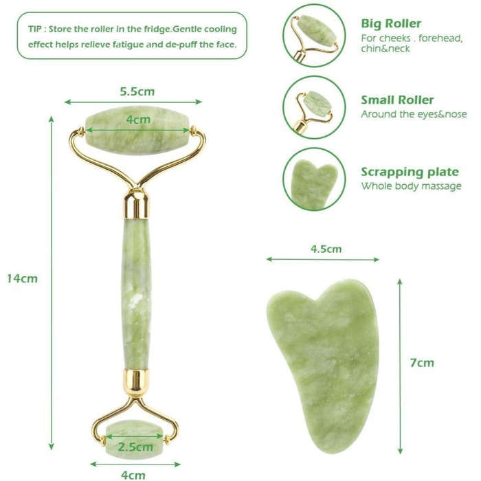 Jade Massage Roller & Gua Sha Set - 2pc