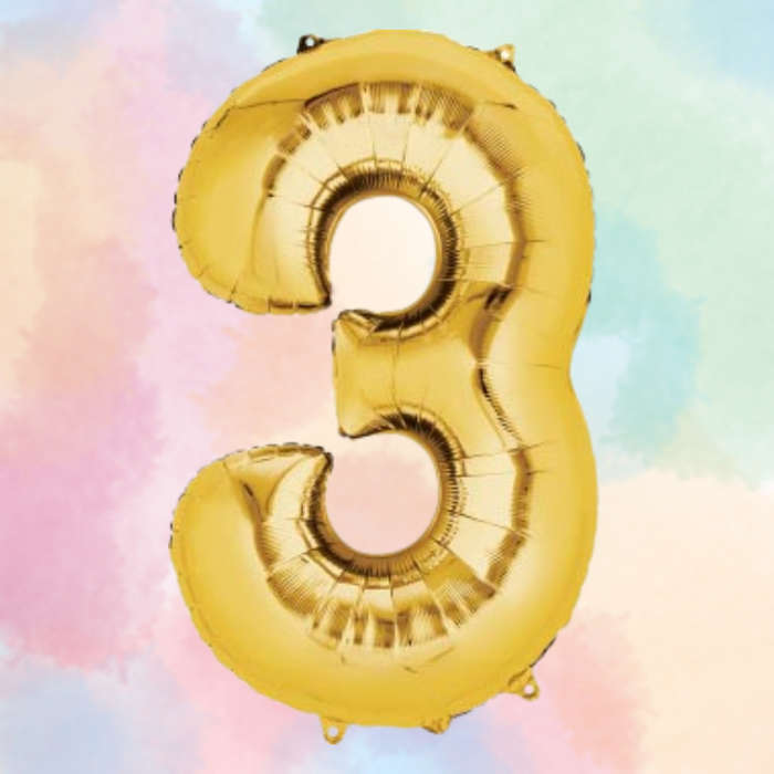 FOIL BALLOON  LARGE YELLOW GOLD THREE 3