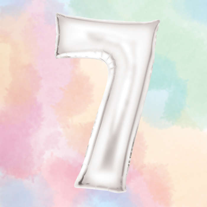 FOIL BALLOON  LARGE SILK WHITE SEVEN 7
