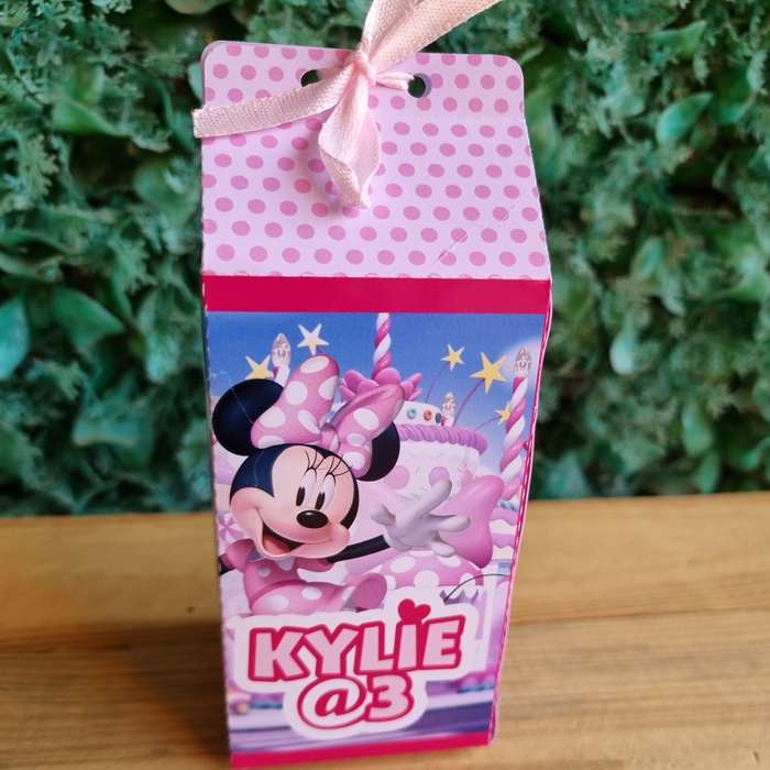 MINNIE MOUSE AND DAISY DUCK MILK BOX PARTY PACKS BOX only, personalized kiddies birthday party th...