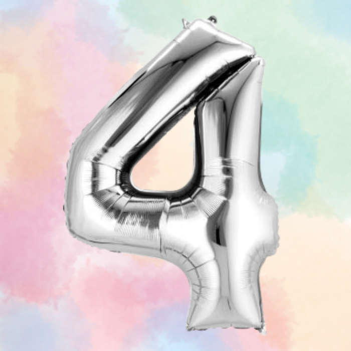 FOIL BALLOON  LARGE SILVER FOUR 4