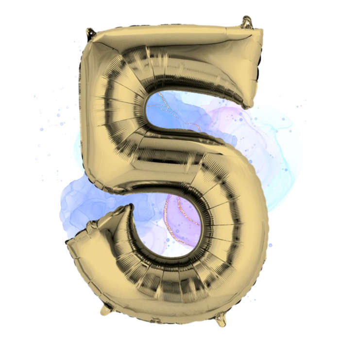 FOIL BALLOON  LARGE WHITE GOLD FIVE 5