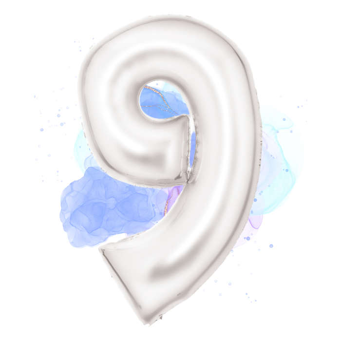 FOIL BALLOON  LARGE SILK WHITE NINE 9