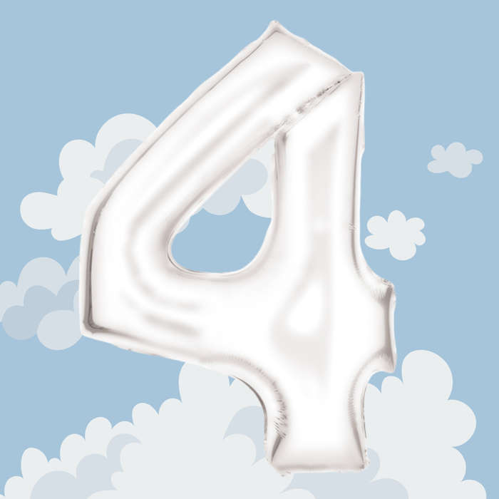 FOIL BALLOON  LARGE SILK WHITE FOUR 4