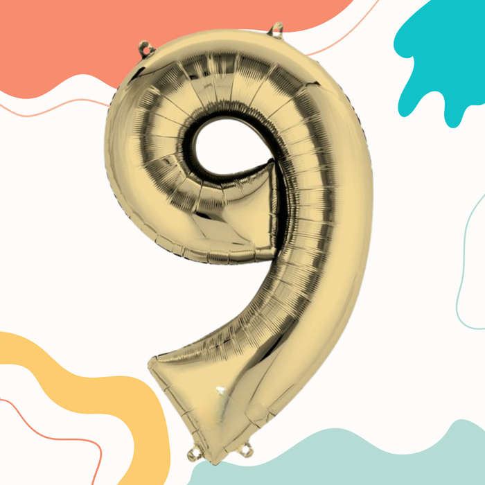 FOIL BALLOON  LARGE WHITE GOLD NINE 9