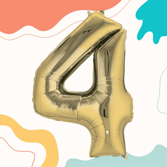 FOIL BALLOON  LARGE WHITE GOLD FOUR 4