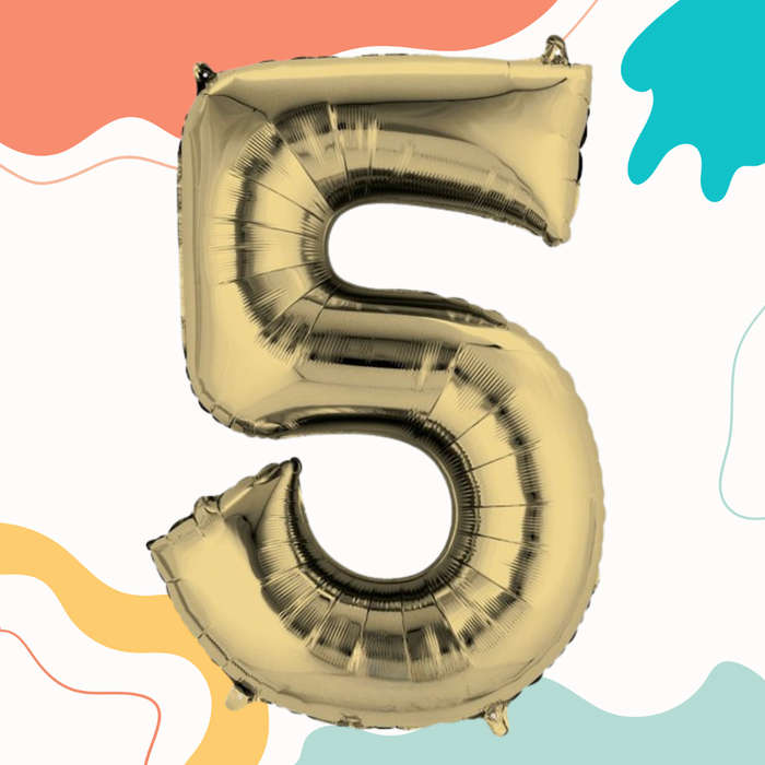 FOIL BALLOON  LARGE WHITE GOLD FIVE 5