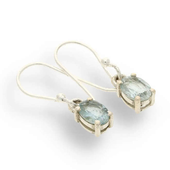 "Ocean's Courage" Sterling Silver Aquamarine Drop Earrings - March Birthstone