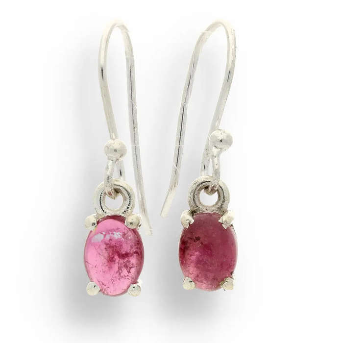 "Love's Whisper" Sterling Silver Pink Tourmaline Drop Earrings - October Birthstone