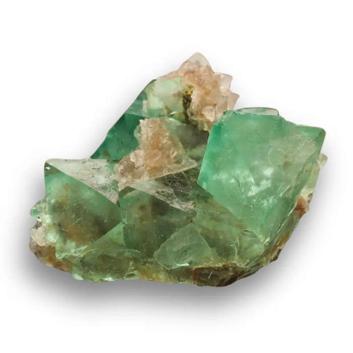 Exceptional Green Octahedral Fluorite Cluster with Quartz