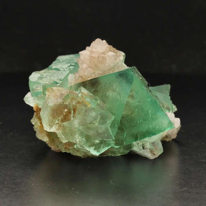 Exceptional Green Octahedral Fluorite Cluster with Quartz