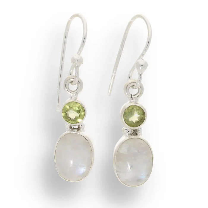 Moonstone & Peridot Sterling Silver Earrings - Intuition & Radiance
