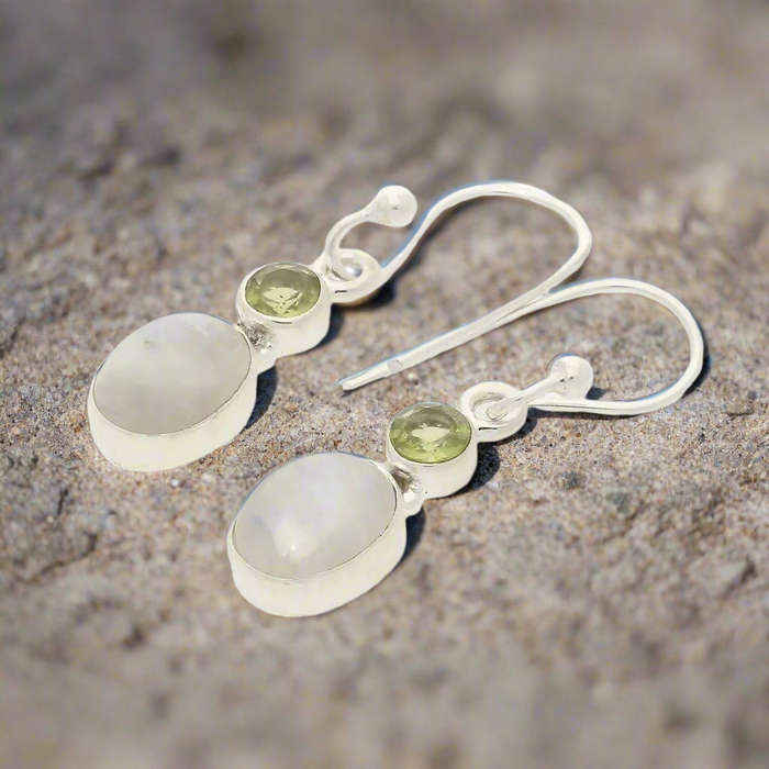 Moonstone & Peridot Sterling Silver Earrings - Intuition & Radiance