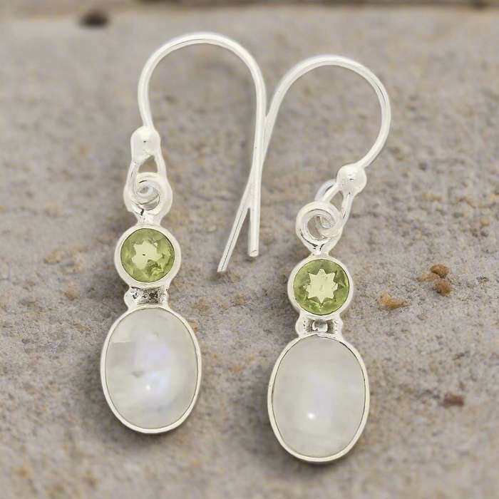 Moonstone & Peridot Sterling Silver Earrings - Intuition & Radiance