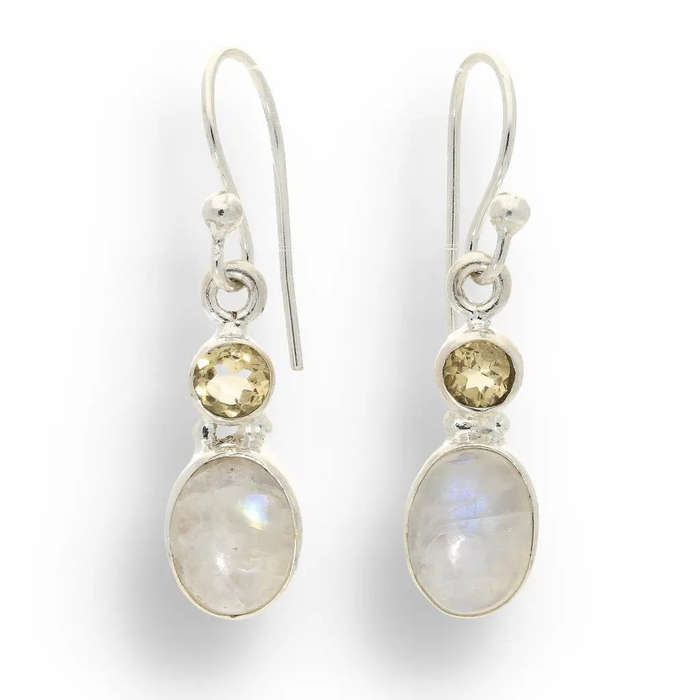 Moonstone & Citrine Sterling Silver Earrings - Tranquility & Abundance