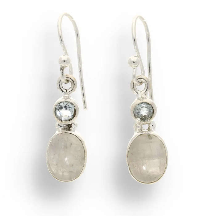 Moonstone & Blue Topaz Sterling Silver Earrings - Calm & Clarity