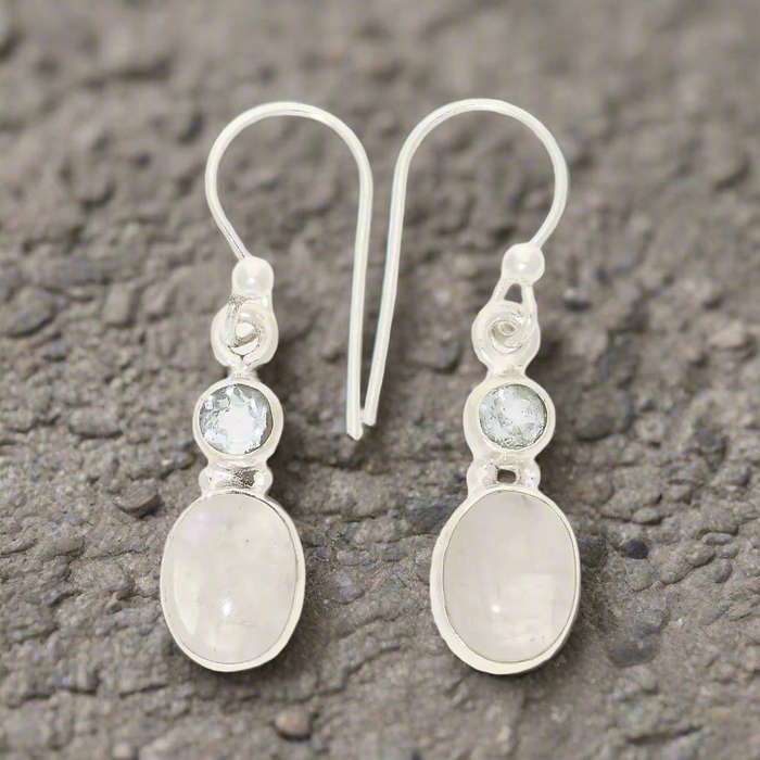 Moonstone & Blue Topaz Sterling Silver Earrings - Calm & Clarity