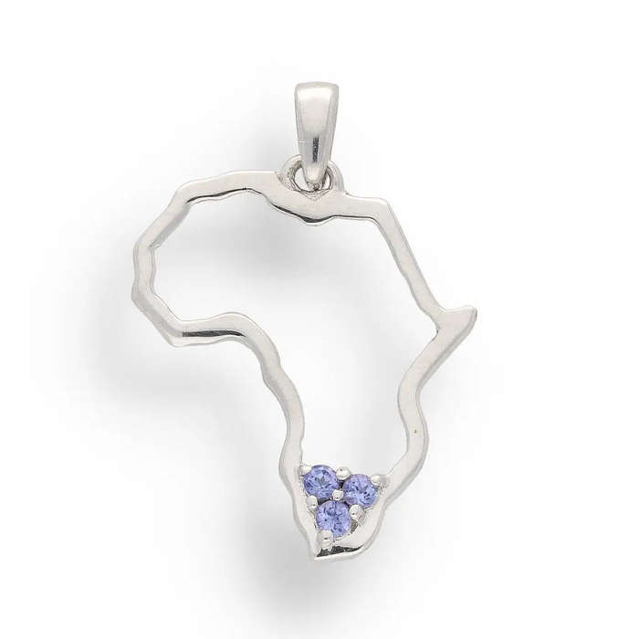 Triple Tanzanite Africa Pendant - Sterling Silver Continental Necklace