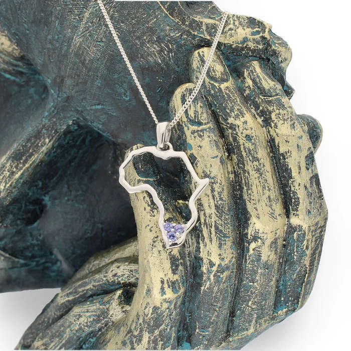 Triple Tanzanite Africa Pendant - Sterling Silver Continental Necklace